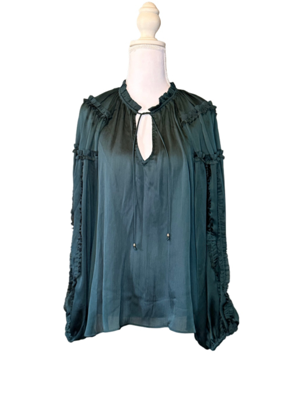 Women's Chelsea & Violet Blouse XL Green Long Sleeve Ruffle Detail